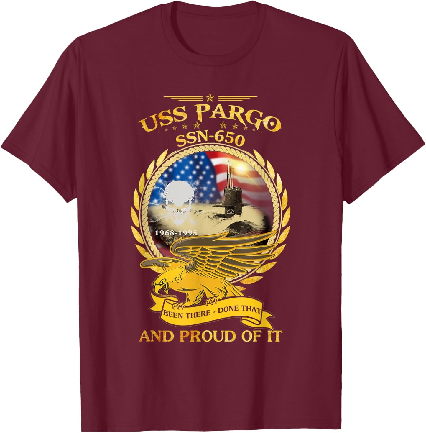 USS Pargo (SSN-650) 1968-1995 T-Shirt - T-Shirt | Maroon