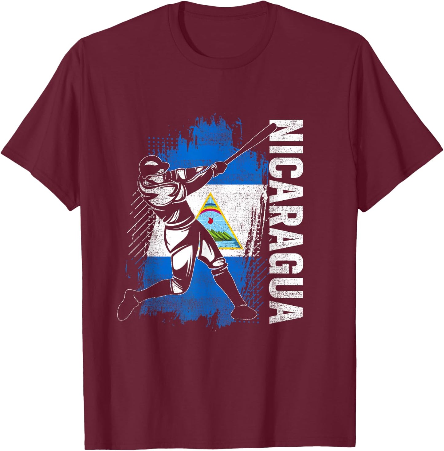 Nicaraguan Baseball Player Nicaragua Flag Baseball Fans T-Shirt - T-Shirt | Maroon