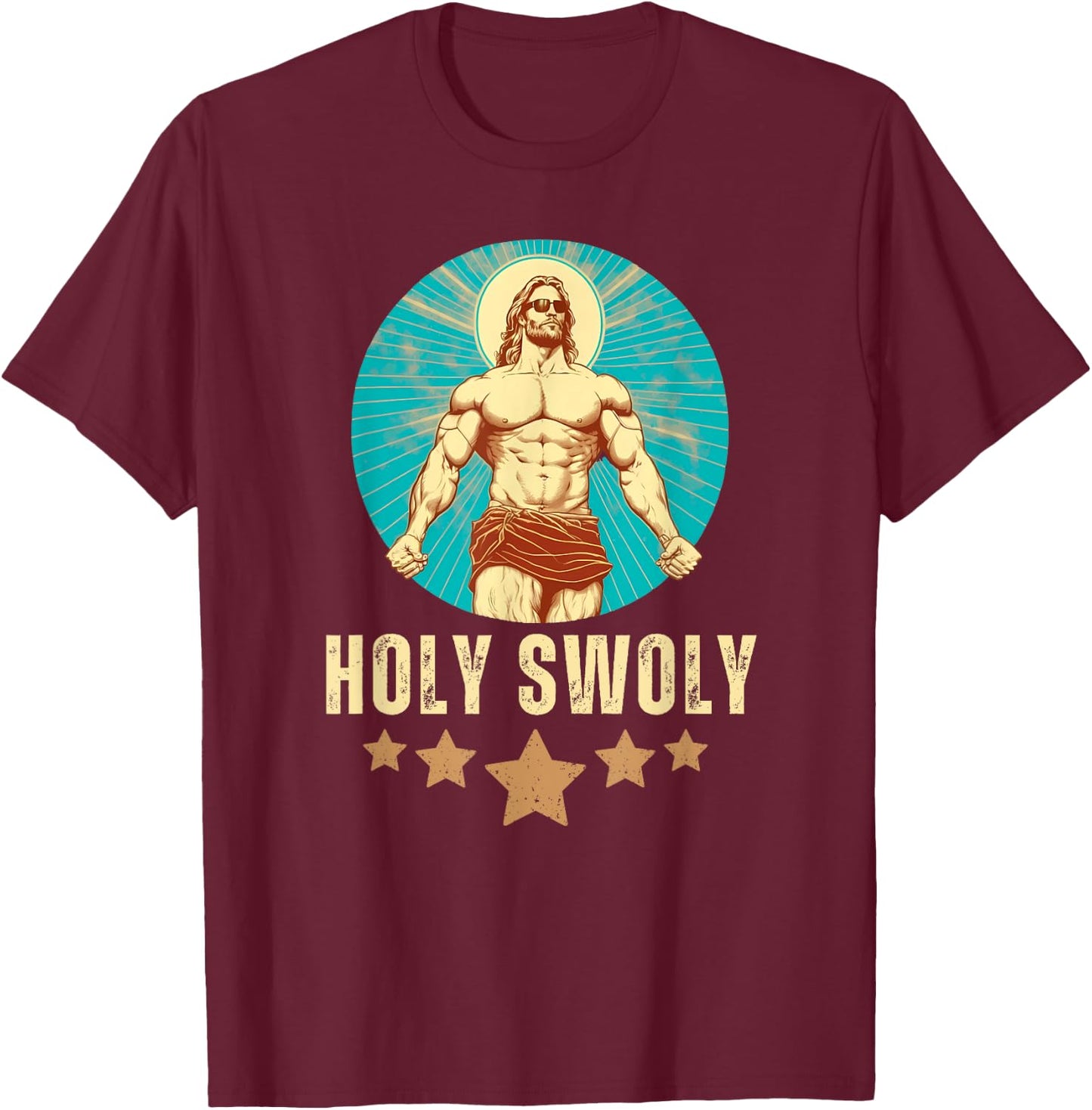 Bodybuilding Jesus Fitness Holy Swoly Funny Gym T-Shirt - T-Shirt | Maroon