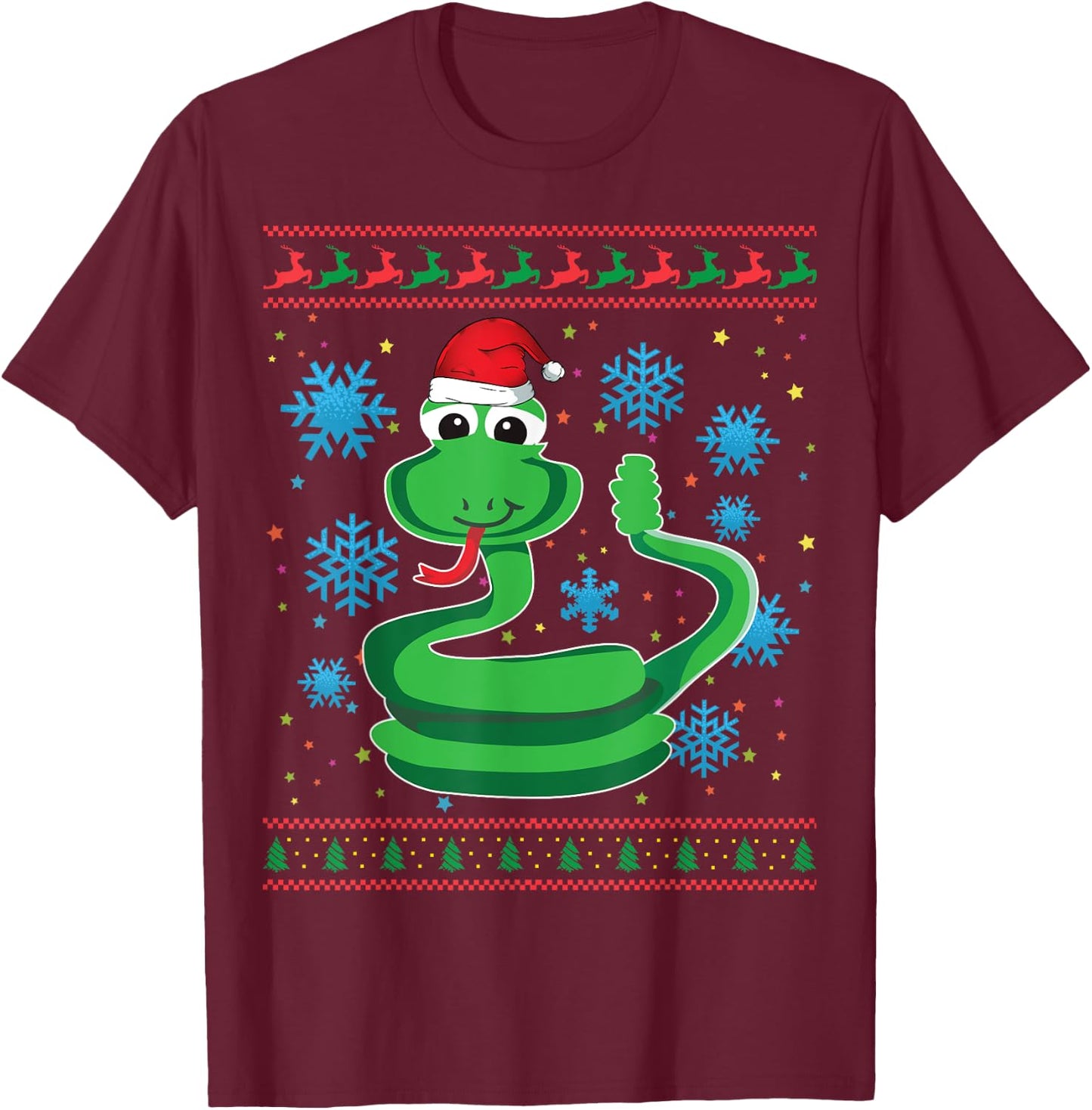 Rattlesnake Ugly Christmas Gift Funny Snake X-Mas Santa Hat T-Shirt - T-Shirt | Maroon