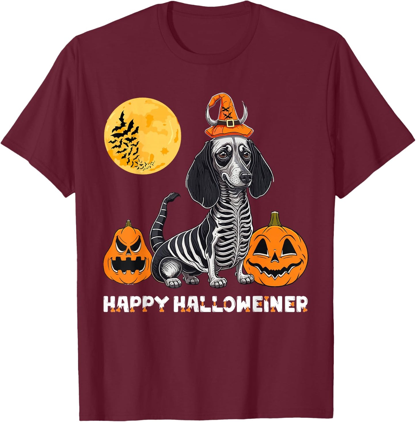 Dachshund Happy Halloweiner Funny Halloween Dogs Lover T-Shirt - T-Shirt | Maroon