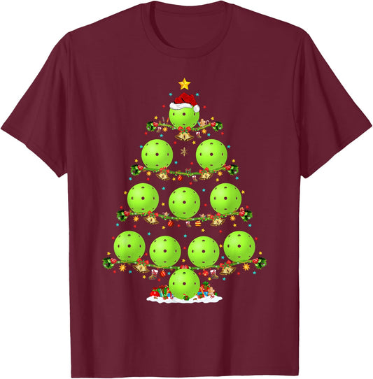 Pickleball Tree Christmas Ugly Sweater Pickleball Sports T-Shirt - T-Shirt | Maroon