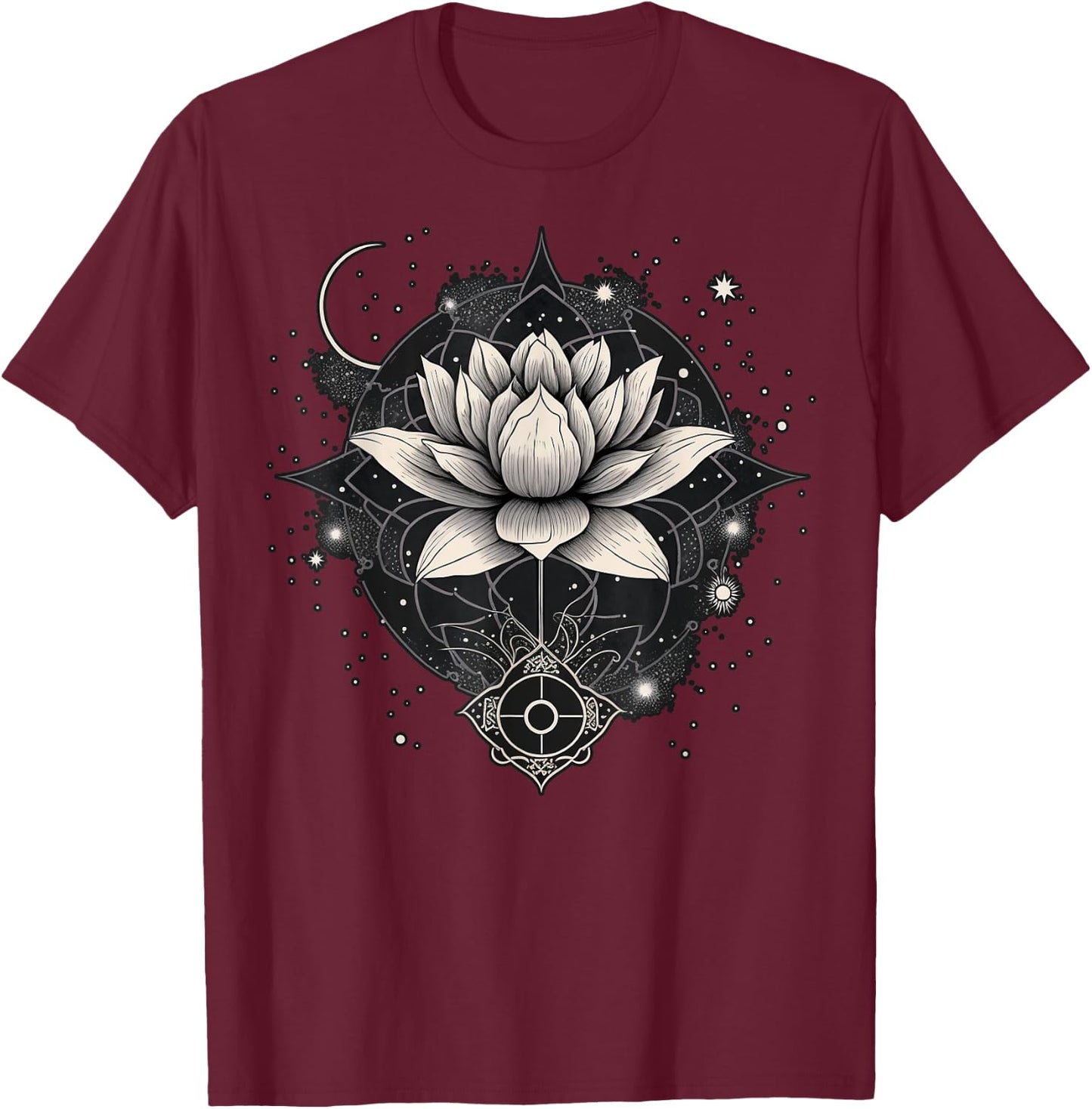 Moon Lotus Flower Yoga Meditation T-Shirt - T-Shirt | Maroon
