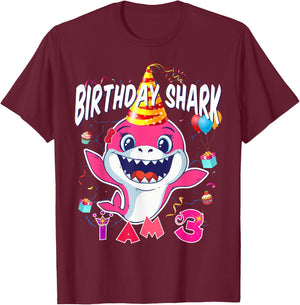 3rd Birthday Girl Shark Birthday Party I Am 3 years Old T-Shirt - T-Shirt | Maroon