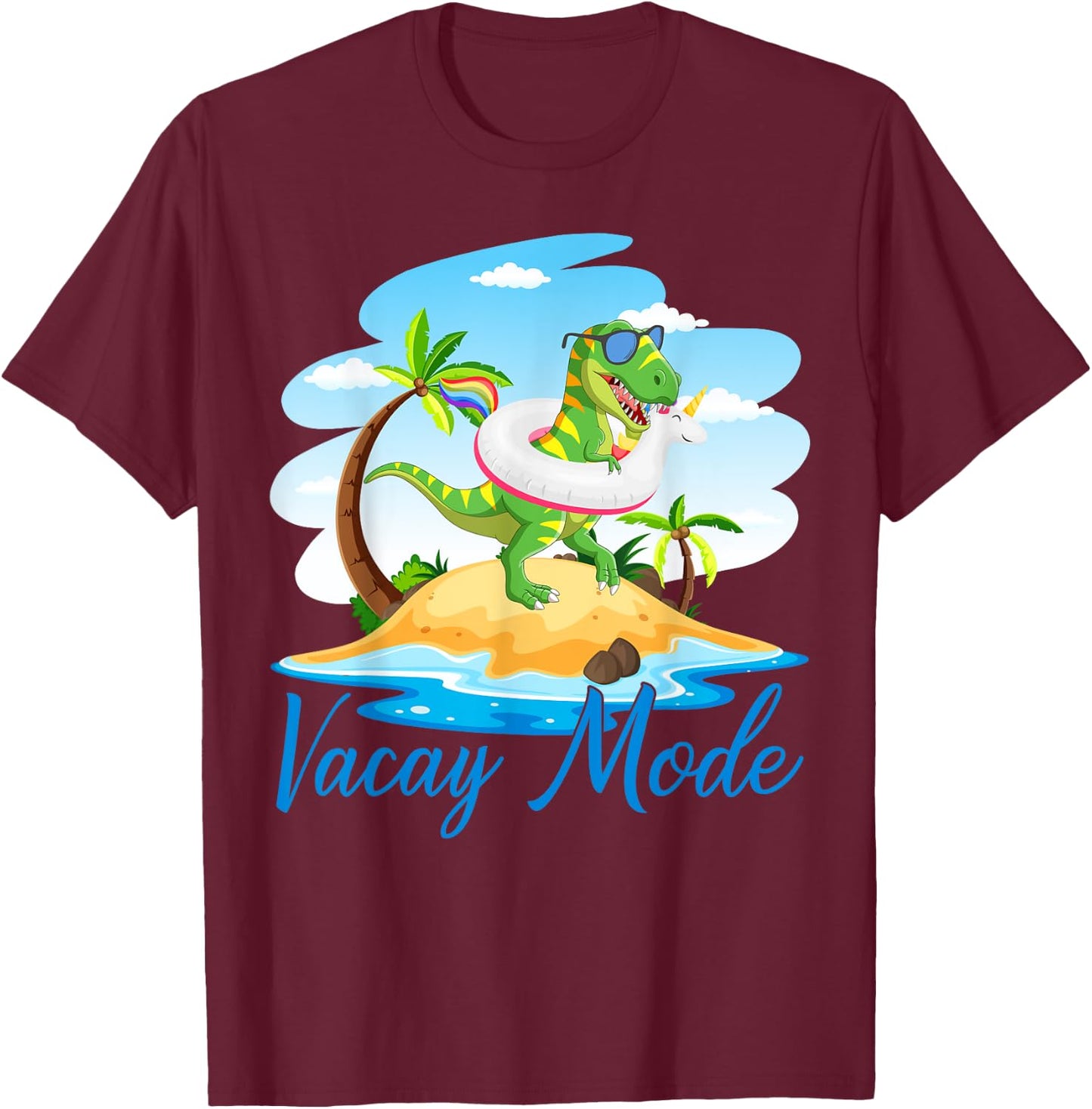 Vacay Mode Cute Dinosaur T Rex Funny Beach Family Vacation T-Shirt - T-Shirt | Maroon