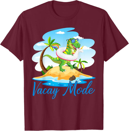 Vacay Mode Cute Dinosaur T Rex Funny Beach Family Vacation T-Shirt - T-Shirt | Maroon