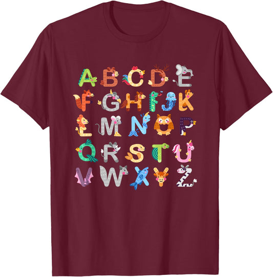 Zoo Animal Alphabe ABCs Learning For Boys Girls Kids T-Shirt - T-Shirt | Maroon
