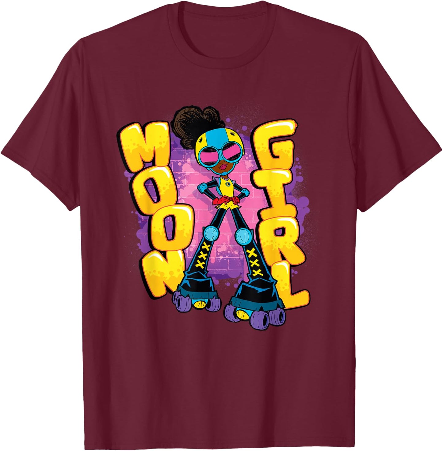 Marvel Moon Girl and Devil Dinosaur Name Street Art Style T-Shirt - T-Shirt | Maroon