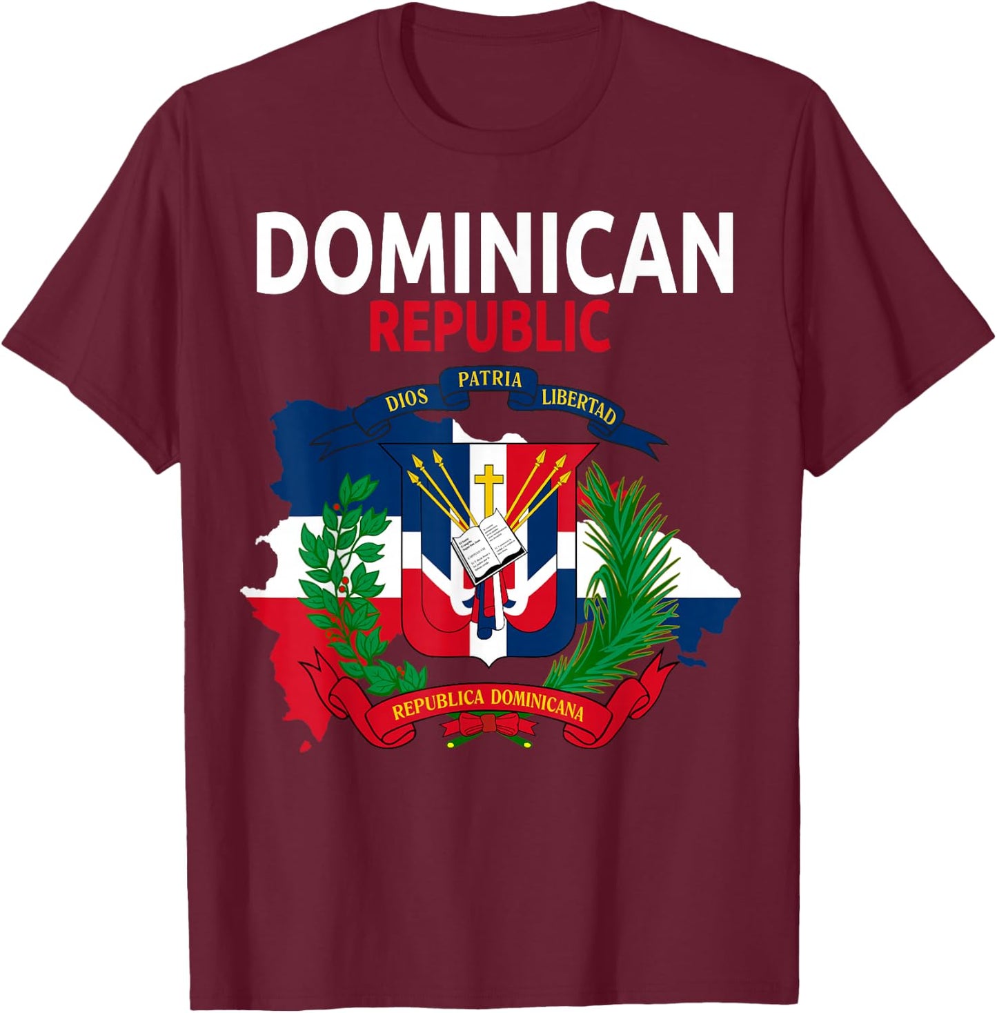 Coat of Arms Republica Dominicana & Dominican Flag Outfit T-Shirt - T-Shirt | Maroon