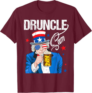 Funny Druncle Sam Uncle Sam Drinking Beer Indepedence Day T-Shirt - T-Shirt | Maroon
