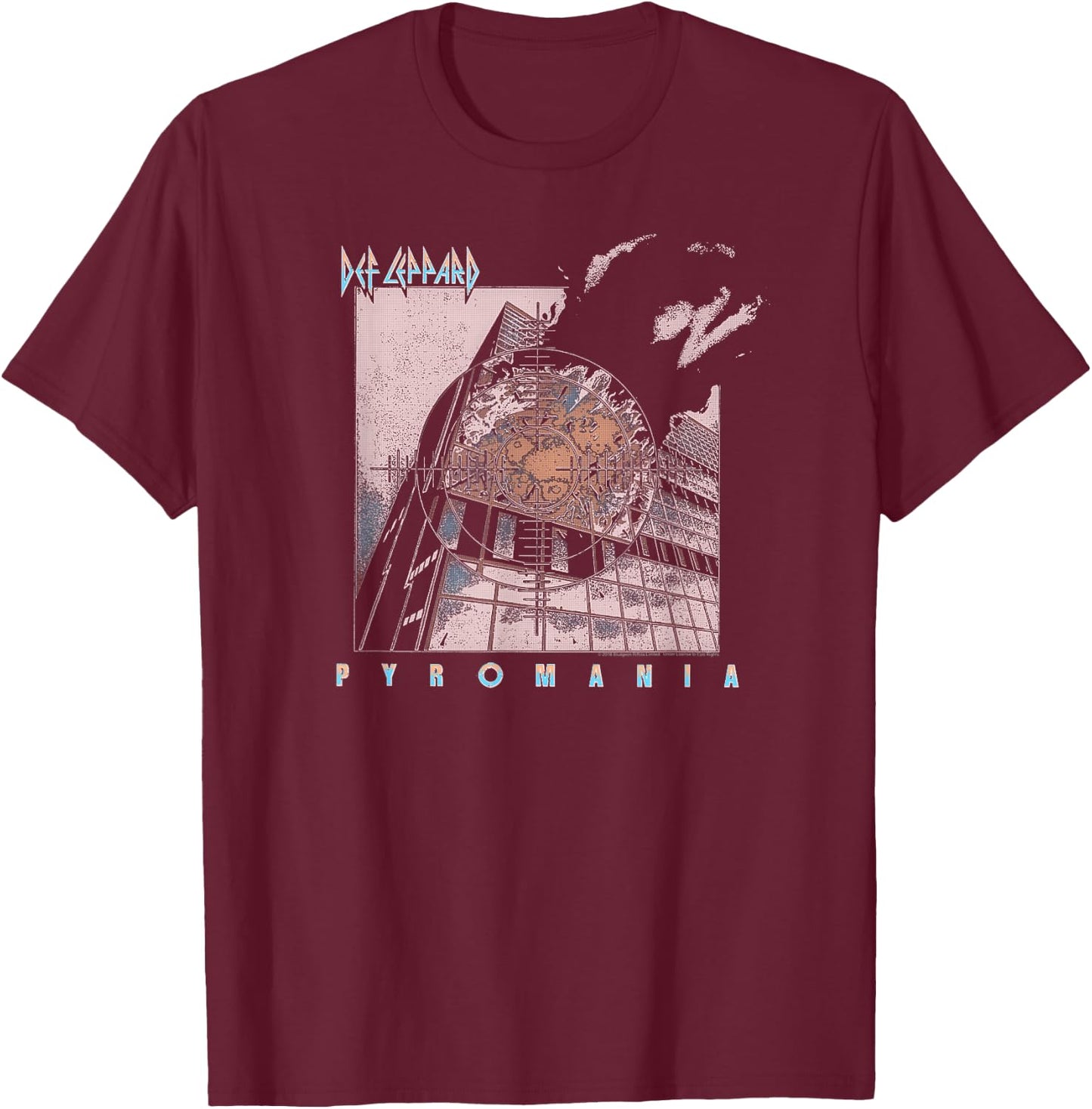 Def Leppard Pyromania Faded Black -Adults T-Shirt - T-Shirt | Maroon
