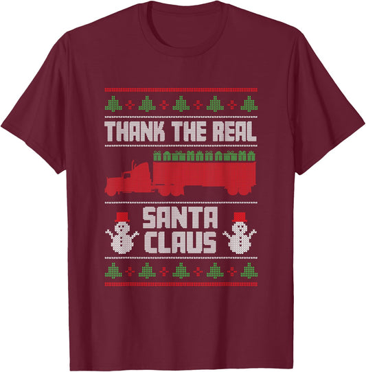 Trucker Santa Claus Funny Truck Driving Christmas Trucker T-Shirt - T-Shirt | Maroon