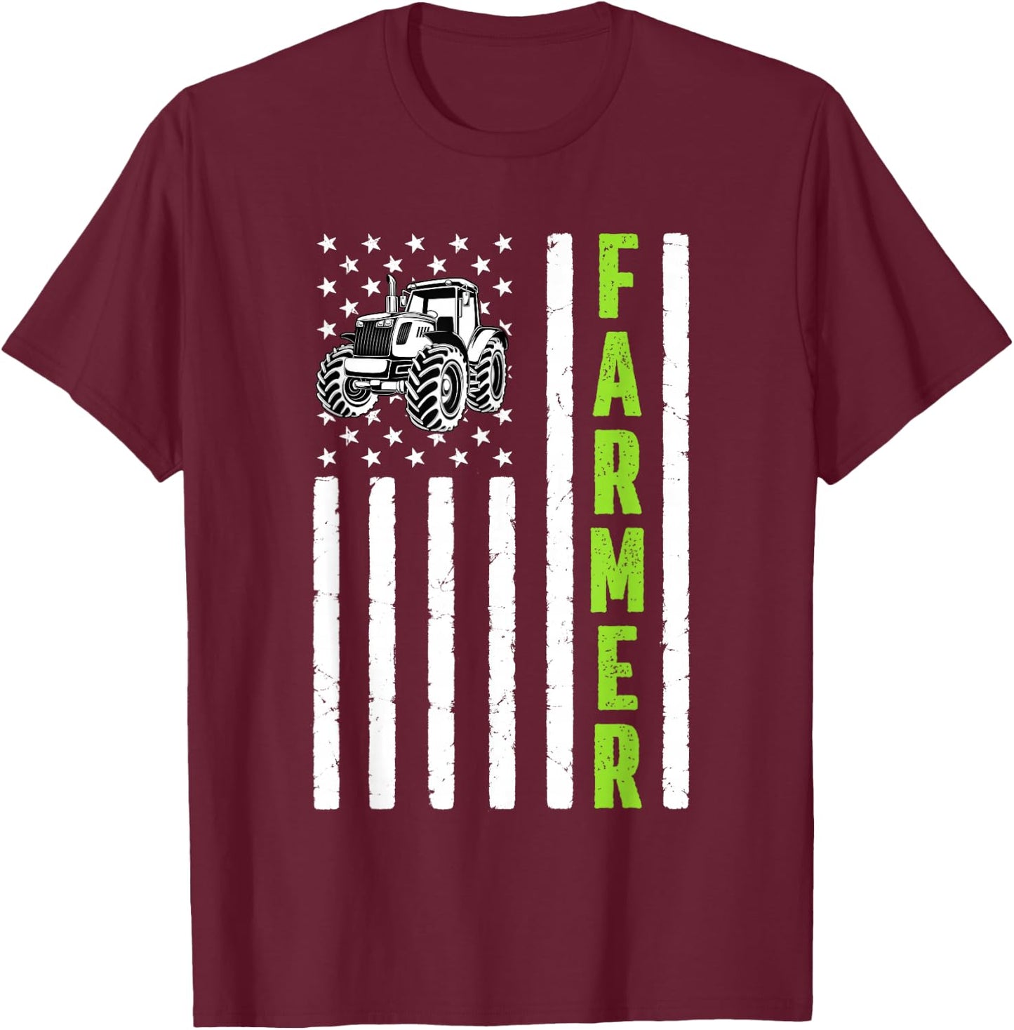 Tractor American USA Flag Farm Rancher Farmer T-Shirt - T-Shirt | Maroon