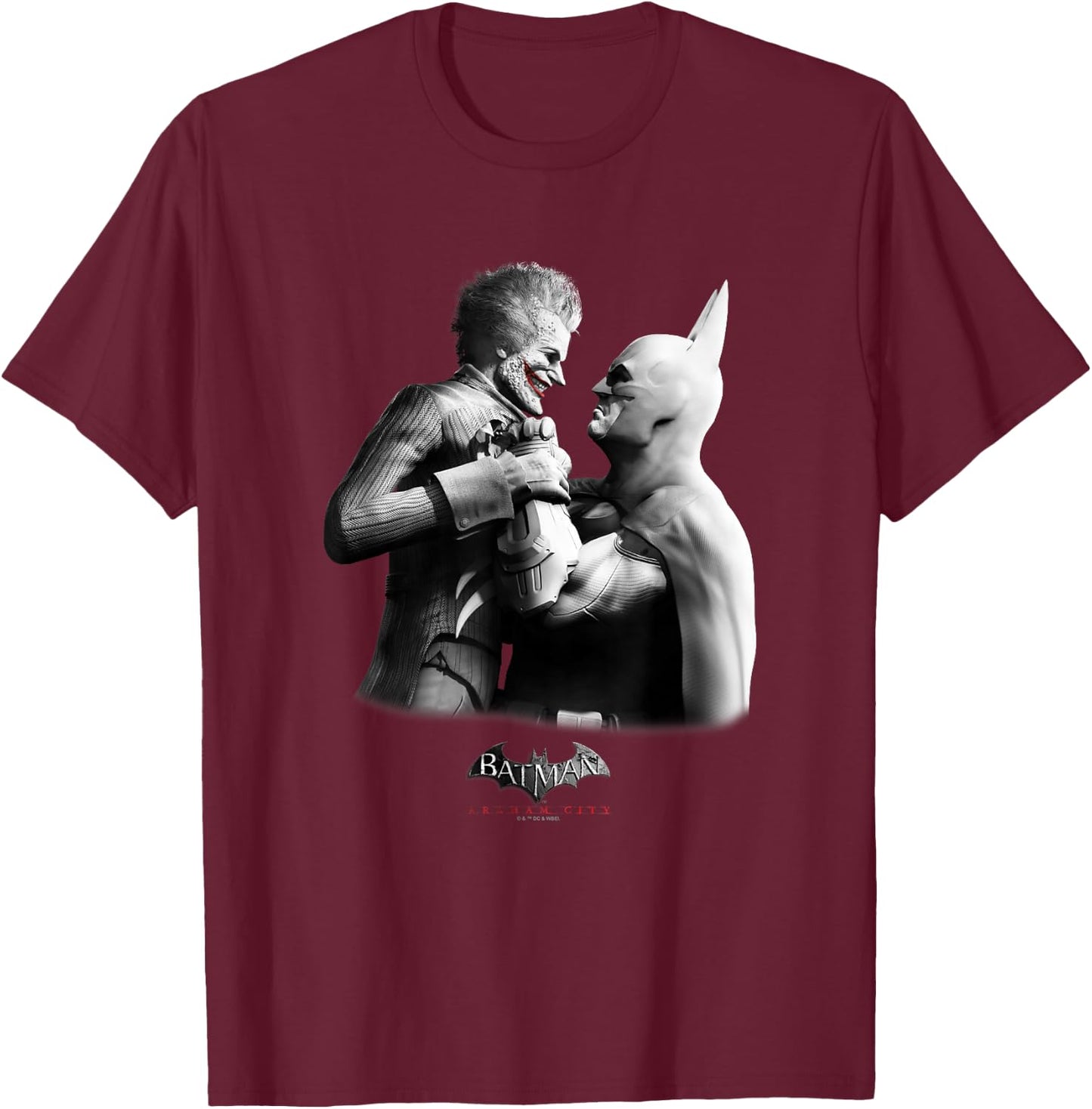Batman: Arkham City Joker & The Dark Knight Distressed T-Shirt - T-Shirt | Maroon