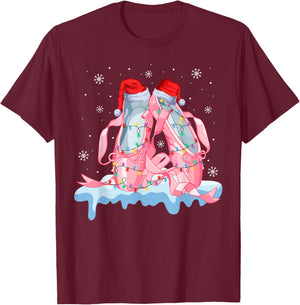 Pink Ballet Shoes Christmas Lights Ballerina Pajamas Ugly T-Shirt - T-Shirt | Maroon