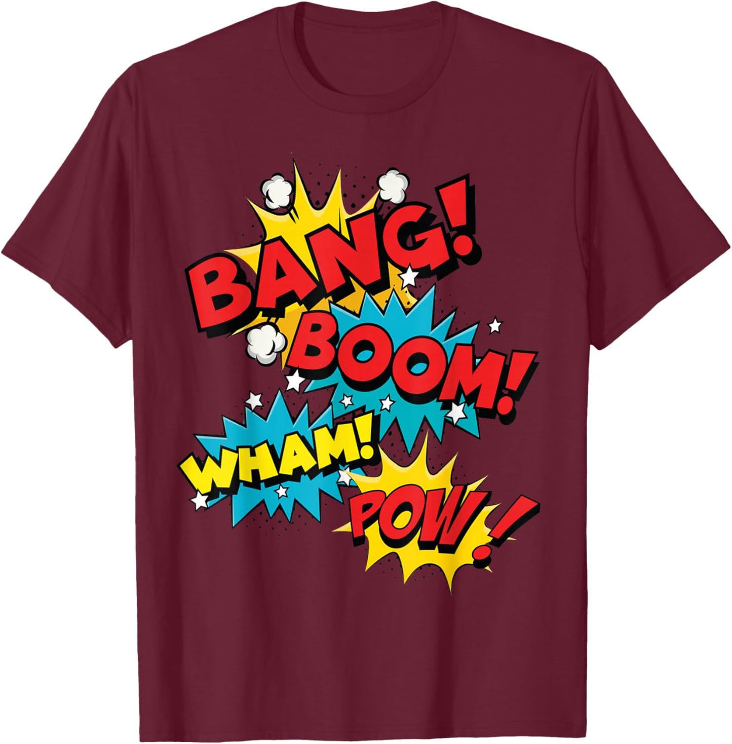 Bang Boom Pow Wham Comic Bubbles T-Shirt - T-Shirt | Maroon