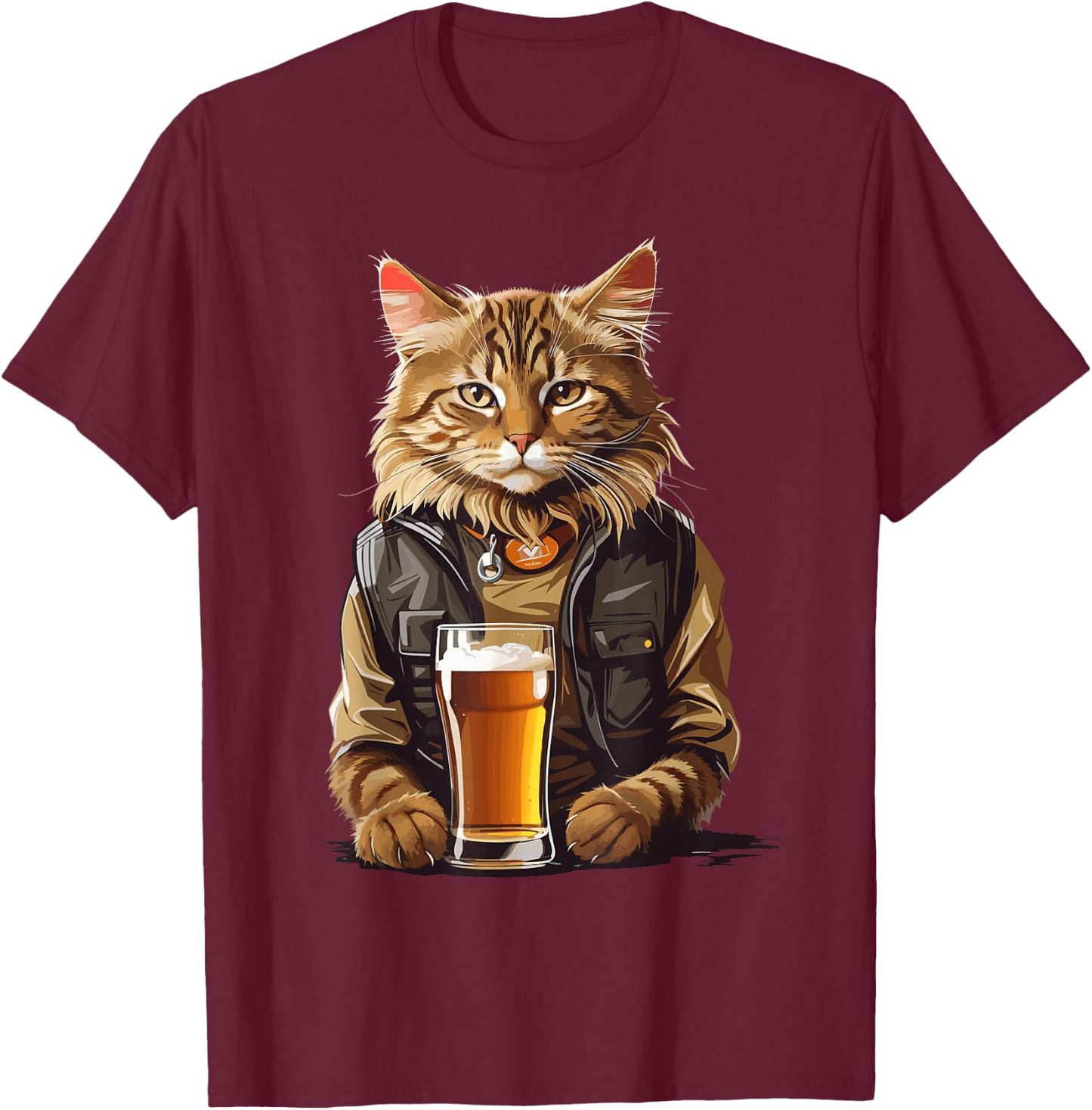 Cat Drinking Beer, Funny Beer Lovers Cat T-Shirt - T-Shirt | Maroon