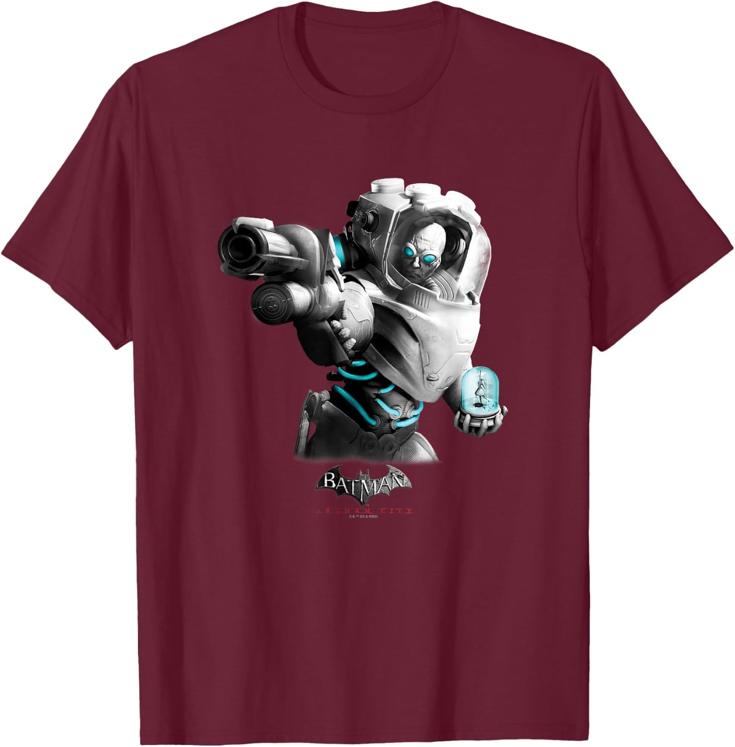Batman: Arkham City Mister Freeze Villain Distressed Poster T-Shirt - T-Shirt | Maroon