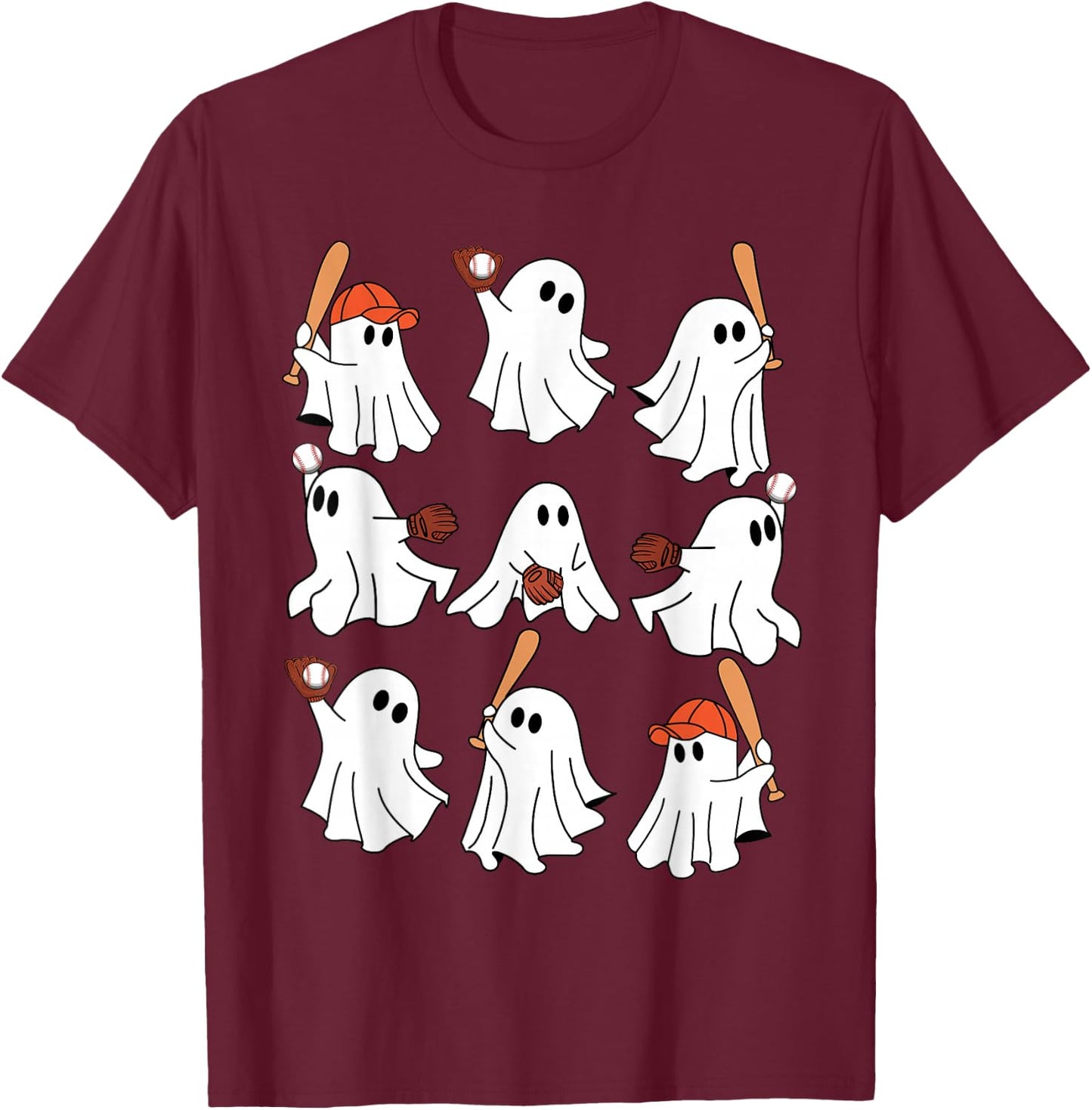 Boo Ghost Halloween Baseball Happy Halloween Baseball Lover T-Shirt - T-Shirt | Maroon