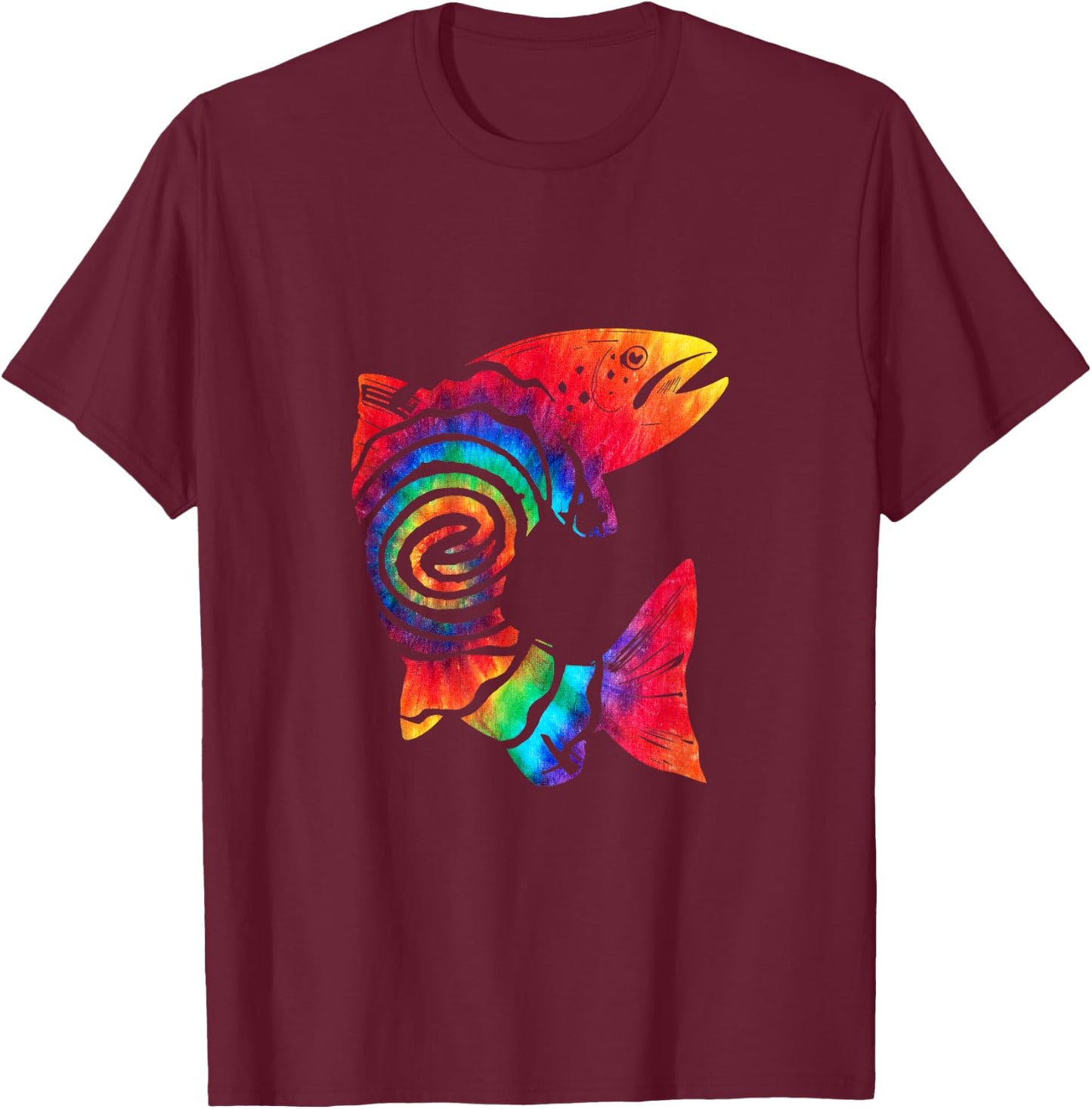 Trout Fish Tie Dye Vintage Trout Fishing Lover T-Shirt - T-Shirt | Maroon