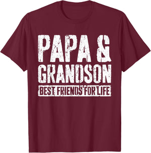 Papa And Grandson Best Friends For Life Shirt Fathers Day T-Shirt - T-Shirt | Maroon