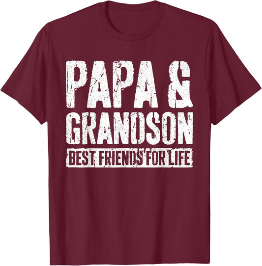 Papa And Grandson Best Friends For Life Shirt Fathers Day T-Shirt - T-Shirt | Maroon