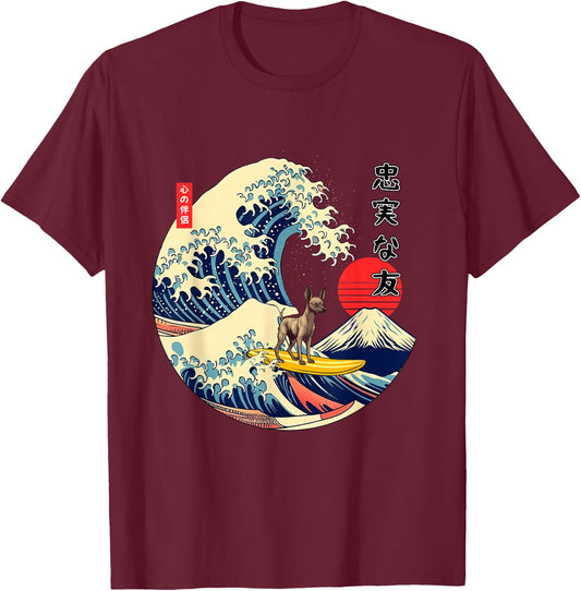 Xoloitzcuintli Xolo Japanese Kanagawa Wave Surf Loyal Dog T-Shirt - T-Shirt | Maroon