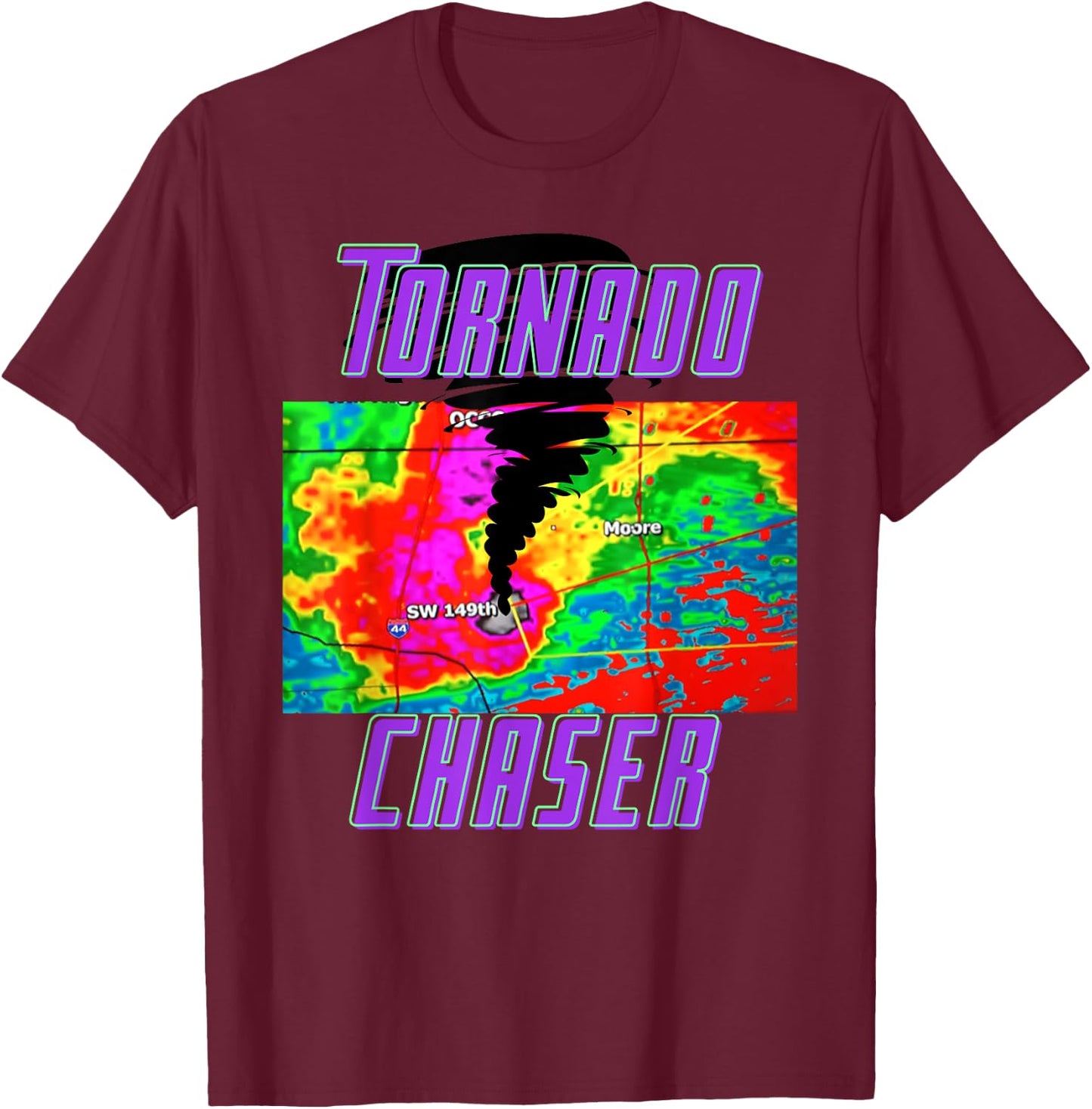 Tornado Hunter Storm Chaser Chasing Tornados F-5 Map T-Shirt - T-Shirt | Maroon