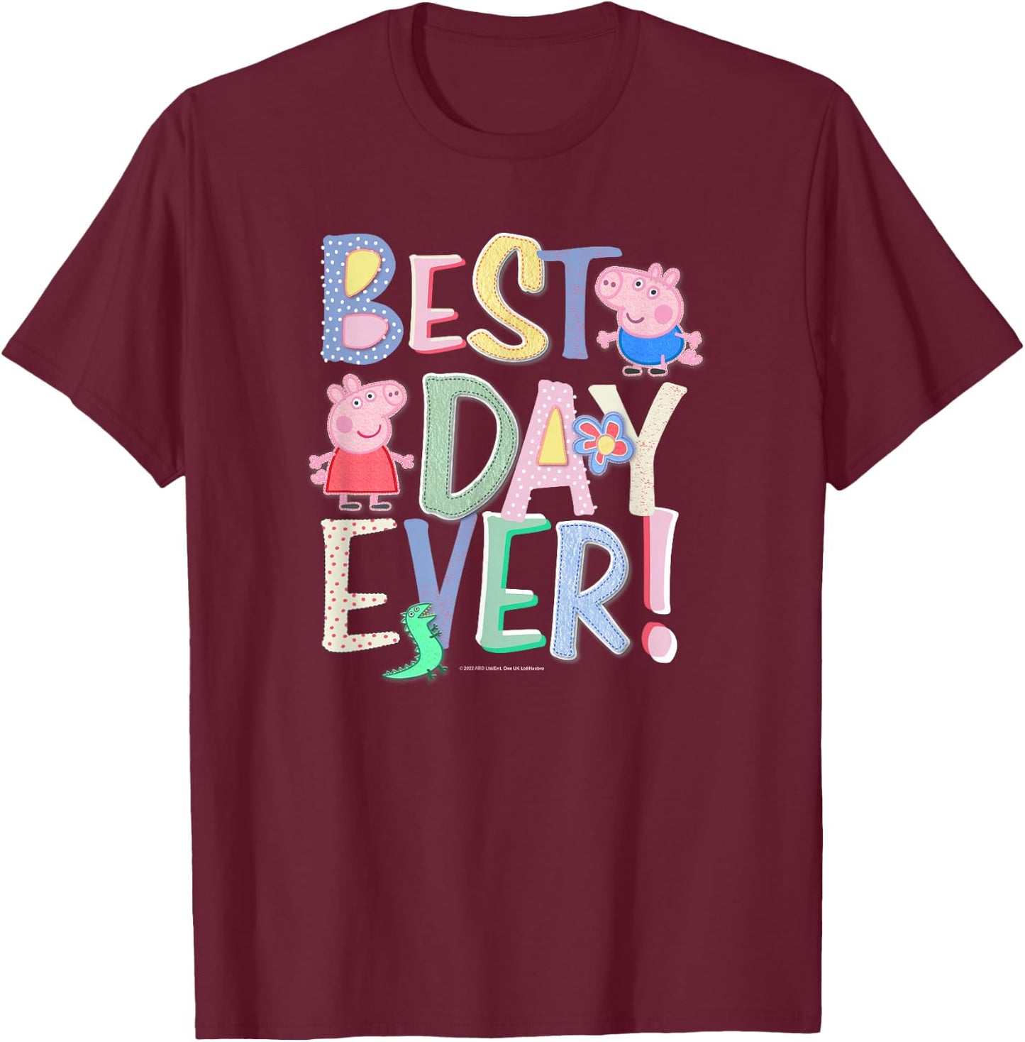 Peppa Pig Best Day Ever Colorful Font Patterns T-Shirt - T-Shirt | Maroon