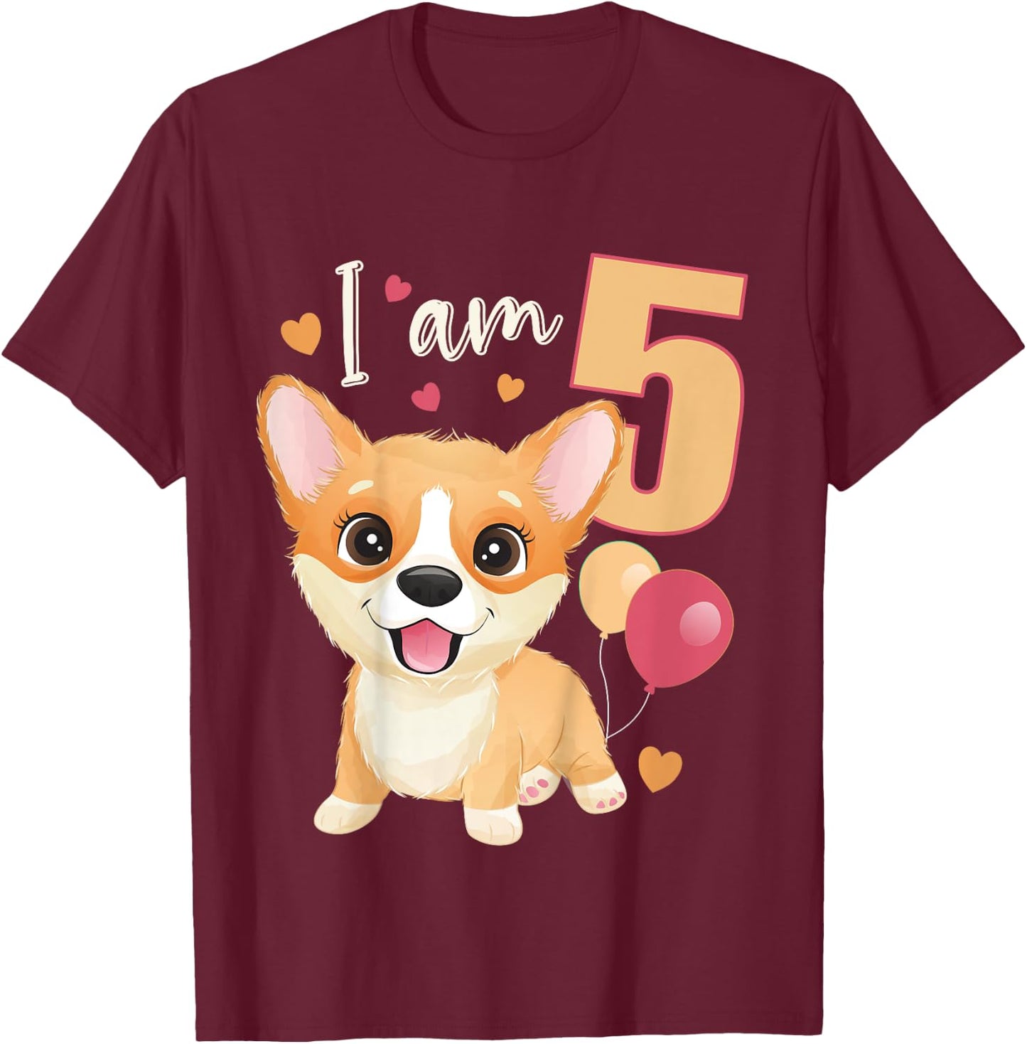 5 Years old 5 birthday outfit Boy girl Corgi Dog T-Shirt - T-Shirt | Maroon
