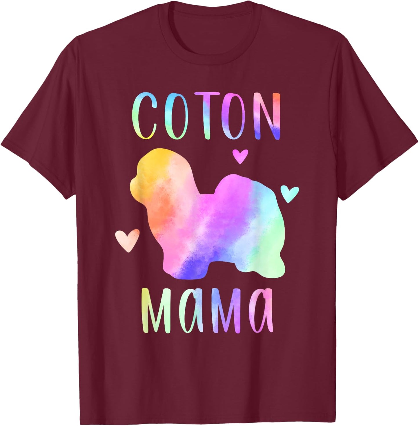 Coton Mama Coton de Tulear Mom Rainbow Watercolor T-Shirt - T-Shirt | Maroon