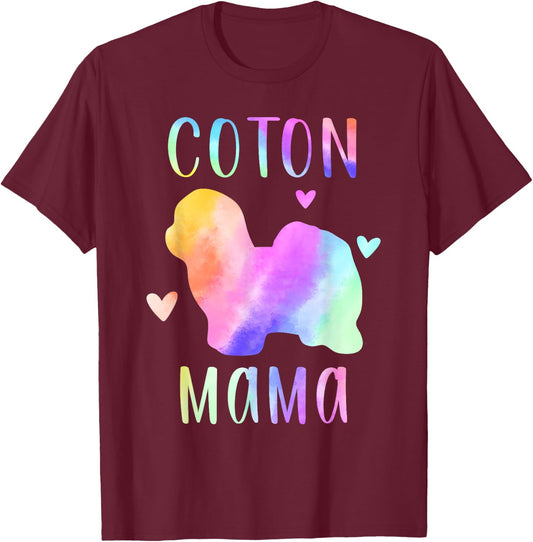 Coton Mama Coton de Tulear Mom Rainbow Watercolor T-Shirt - T-Shirt | Maroon