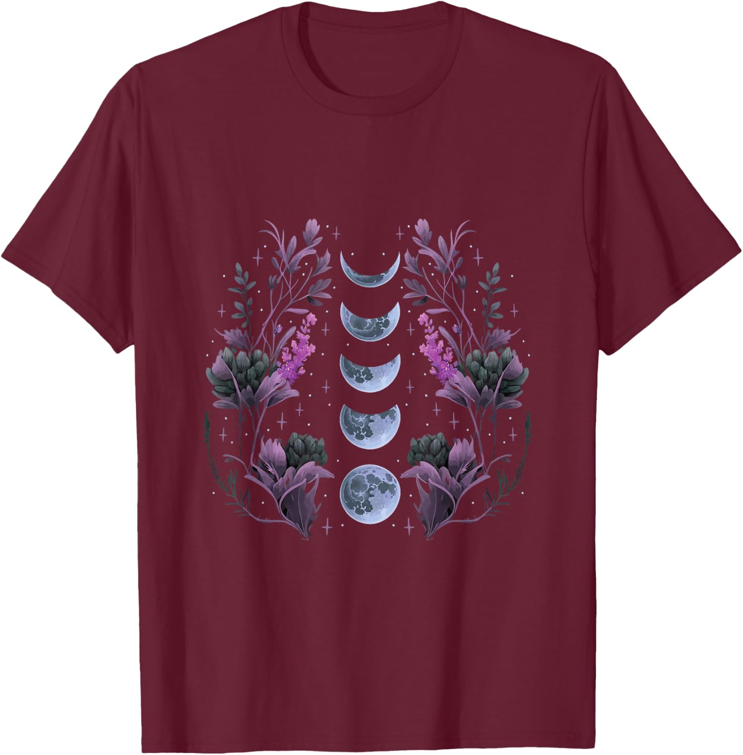 Cosmos Night Stargazers Vintage Celestial Lunar Moon Cycle T-Shirt - T-Shirt | Maroon