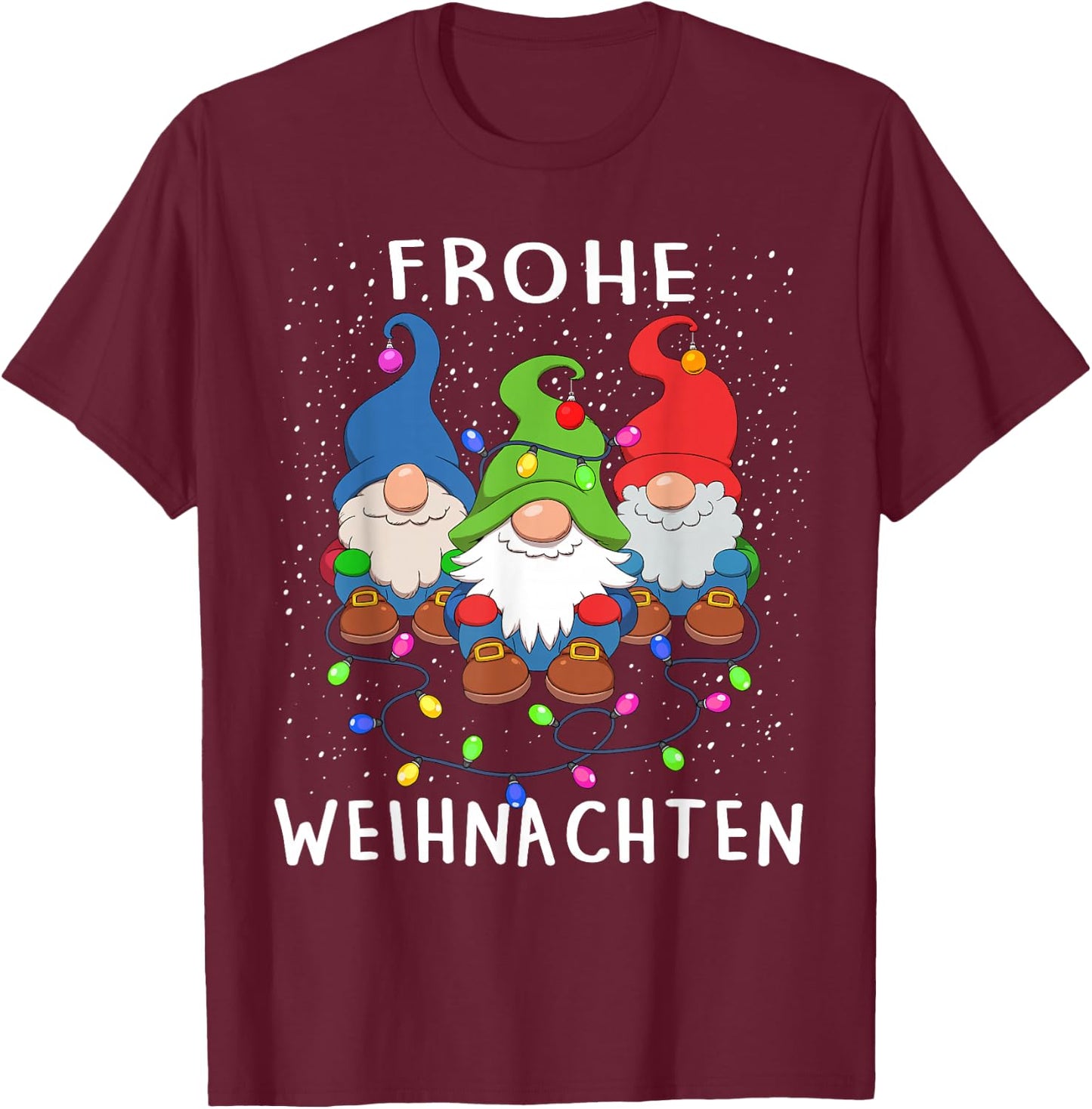 Funny Gnomes Merry Christmas Frohe Weihnachten T-Shirt - T-Shirt | Maroon