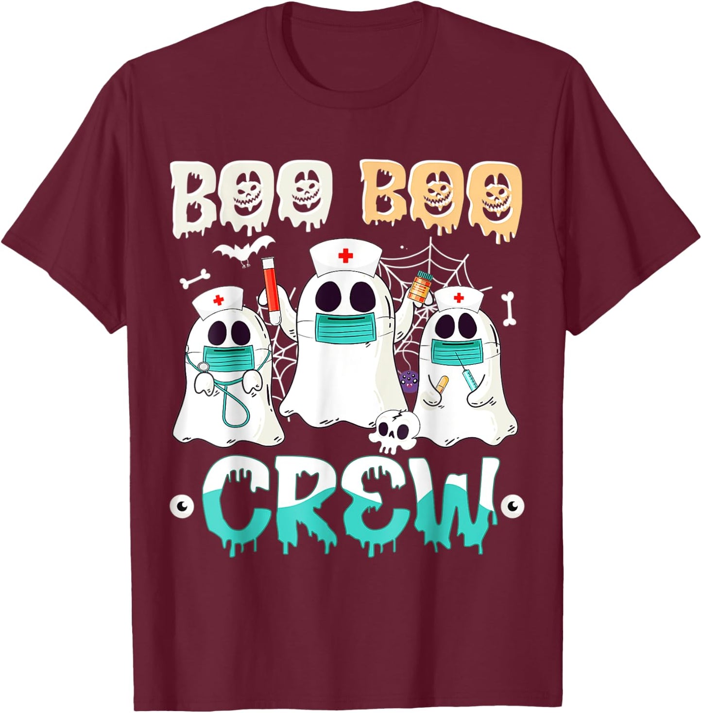 Boo boo Crew Nurse Halloween Ghost Costume Matching T-Shirt - T-Shirt | Maroon