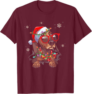 Santa Hat Dachshund Christmas Xmas Wiener Weiner Dog Women T-Shirt - T-Shirt | Maroon