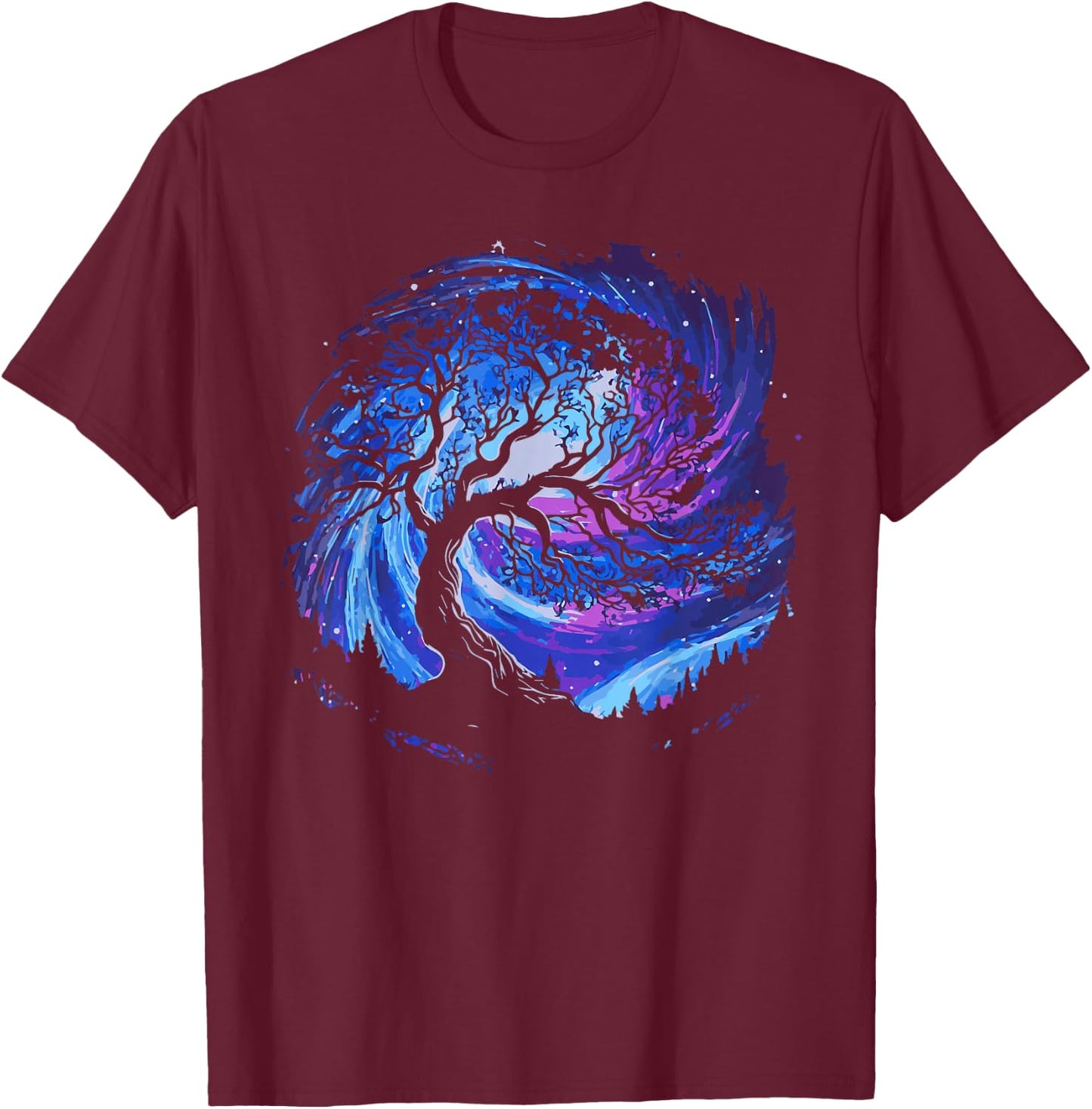 Space Tree Cosmic Starry Night Sky and Milky Way Gorgeous T-Shirt - T-Shirt | Maroon