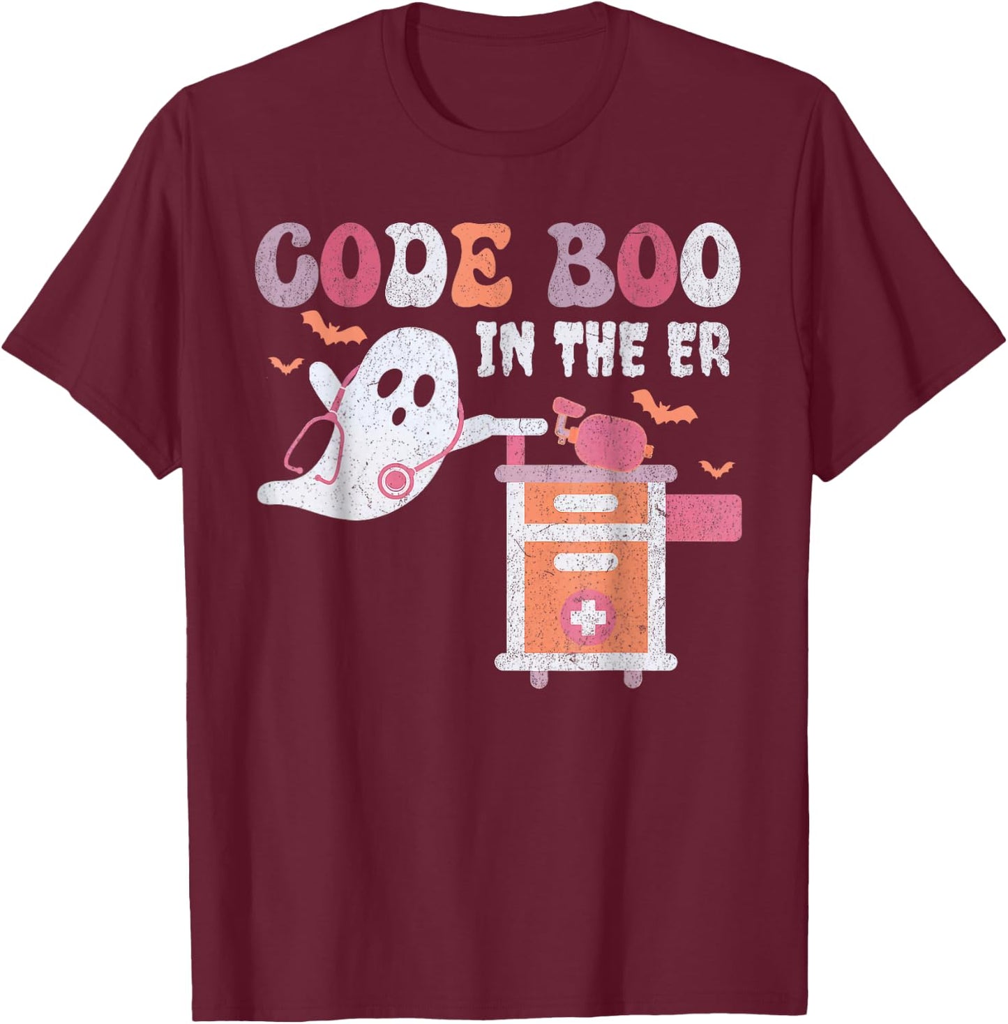 Ghost Code Boo In The ER Respiratory Therapist Halloween T-Shirt - T-Shirt | Maroon