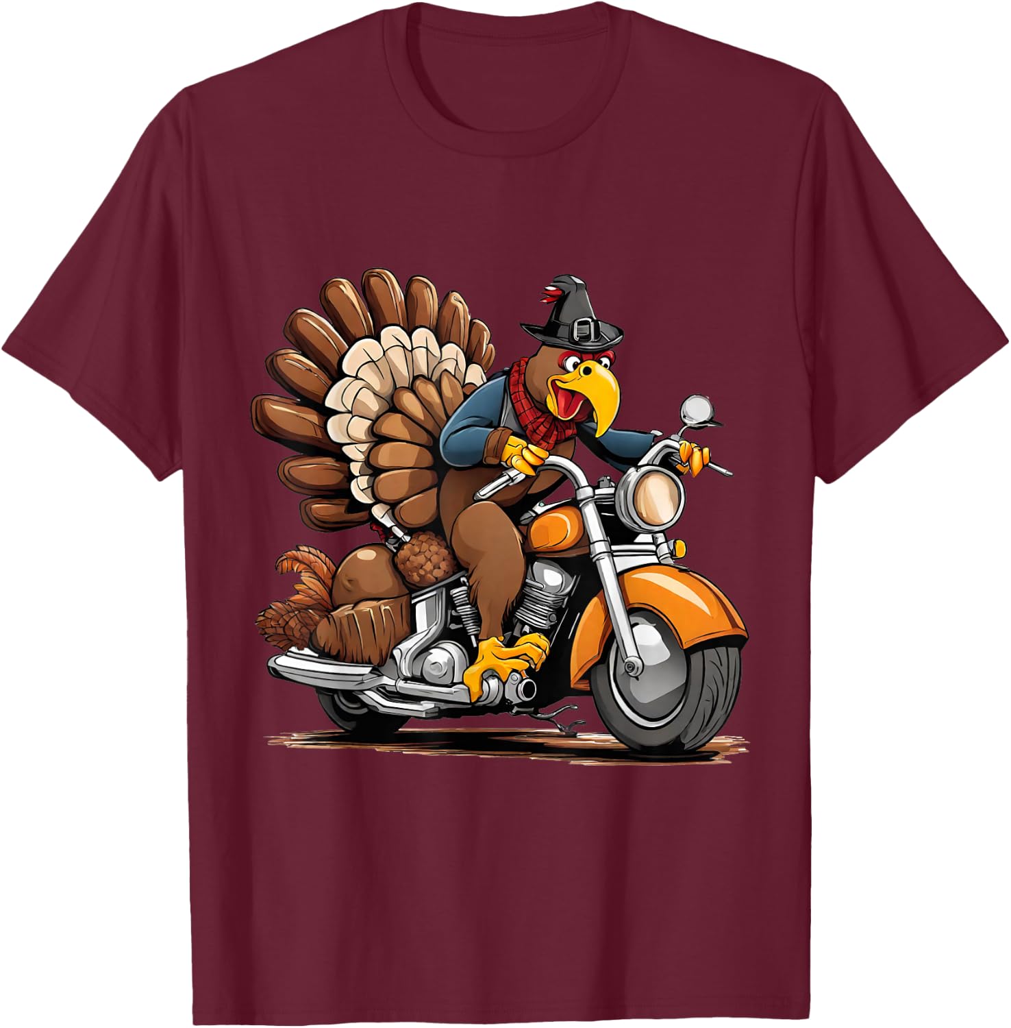 Funny Thanksgiving turkey on a motorcycle T-Shirt - T-Shirt | Maroon
