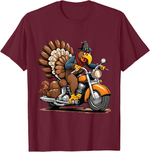 Funny Thanksgiving turkey on a motorcycle T-Shirt - T-Shirt | Maroon