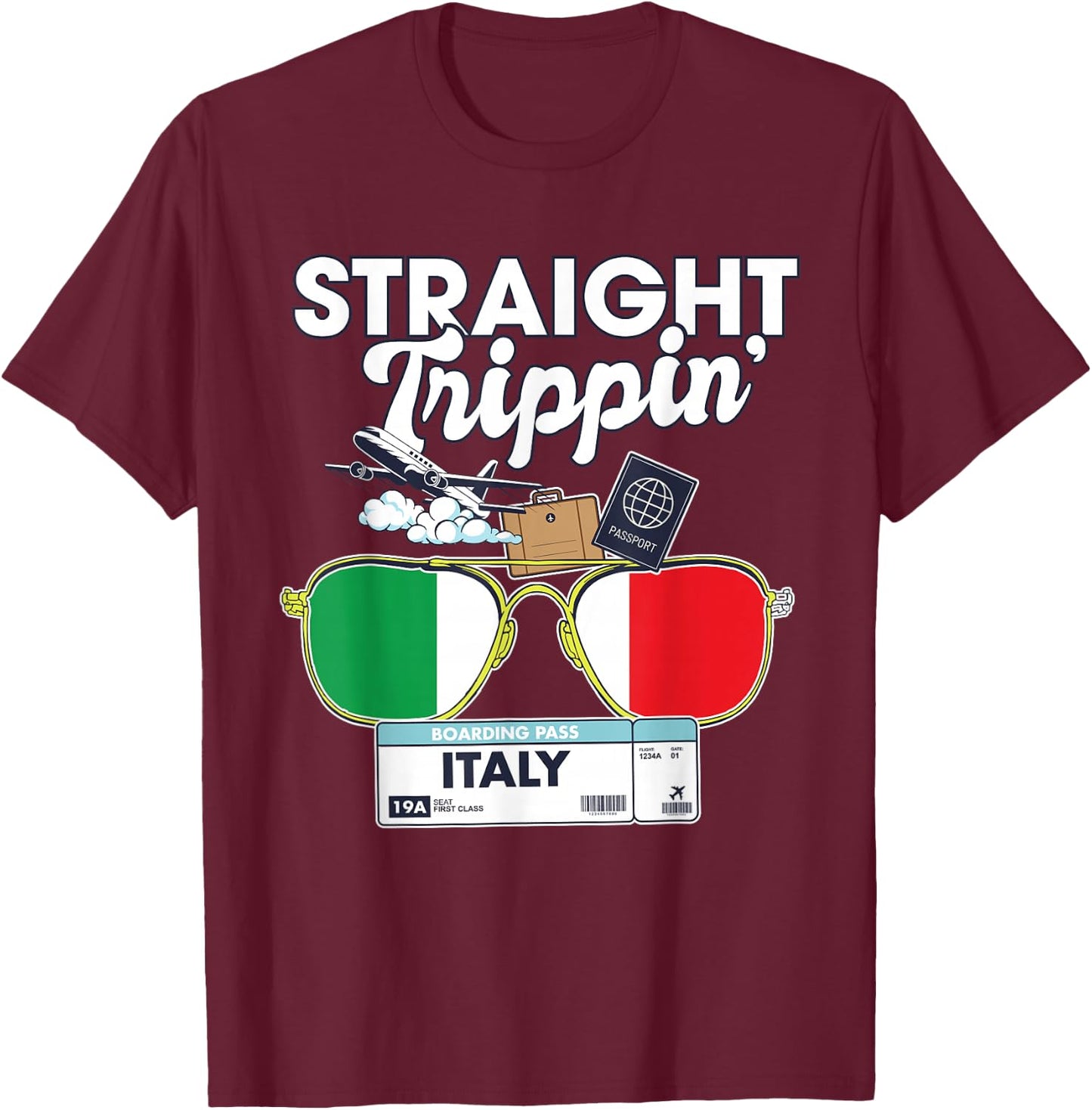 Straight Trippin' Italy Vacation Tour Travel Trip Matching T-Shirt - T-Shirt | Maroon