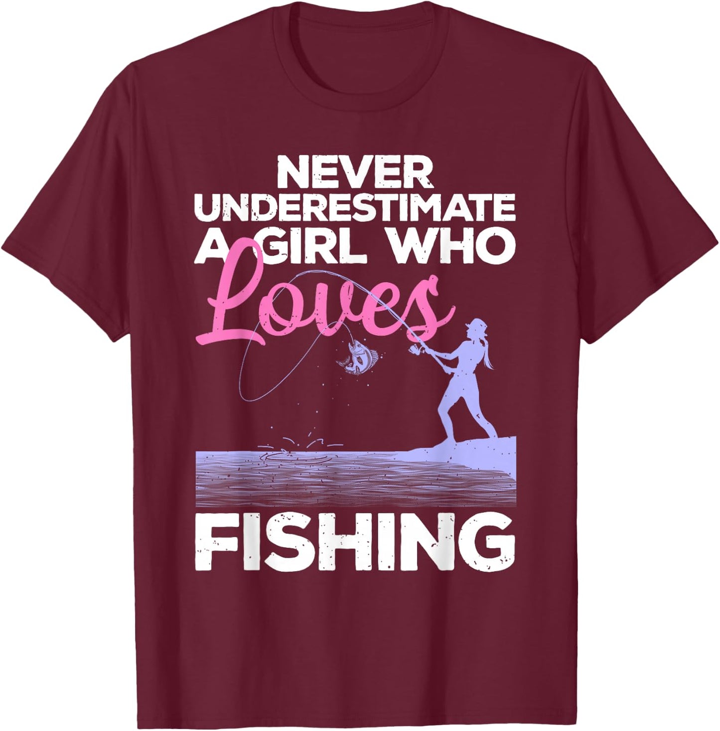 Cool Fishing Girls Fisherman Fish Lure Saltwater Small T-Shirt - T-Shirt | Maroon