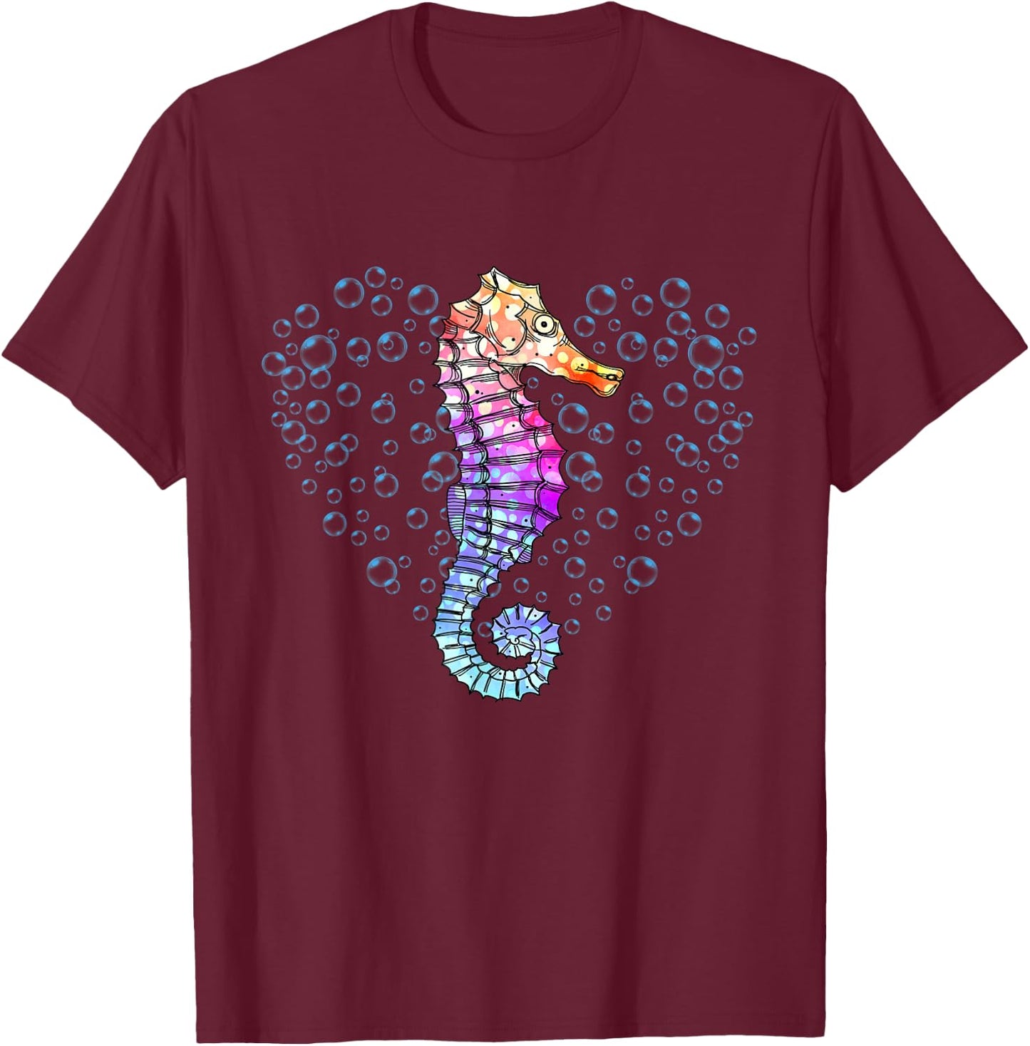 Colorful Seahorse Art - Underwater Ocean Animal Lover T-Shirt - T-Shirt | Maroon