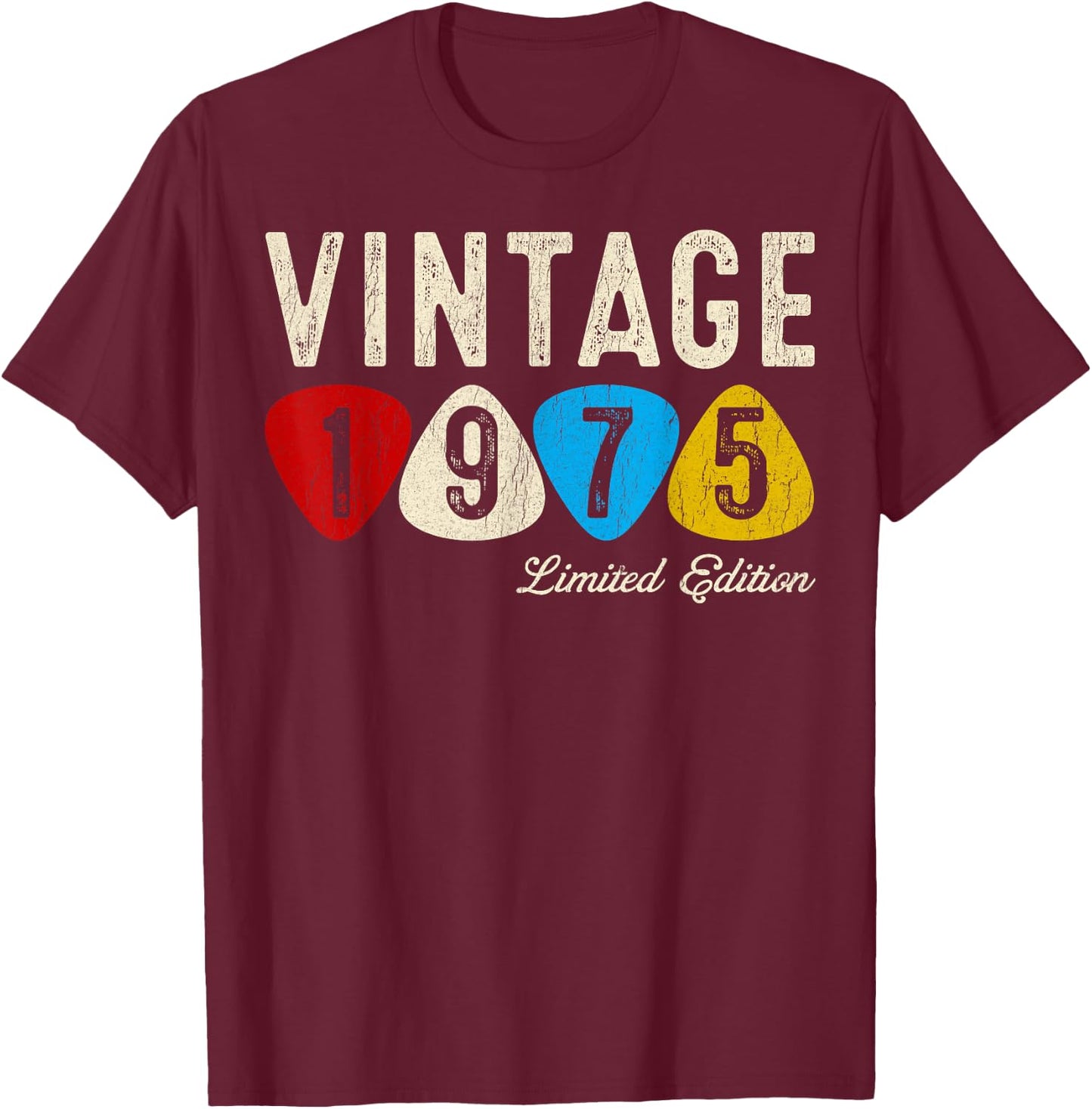 50th Birthday Gifts Men Women Guitar Lover Vintage 1975 T-Shirt - T-Shirt | Maroon