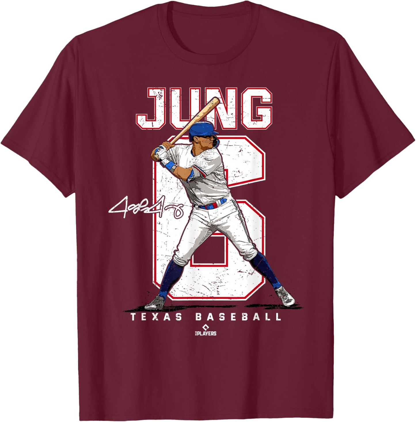 Number and Portrait Josh Jung Texas T-Shirt - T-Shirt | Maroon
