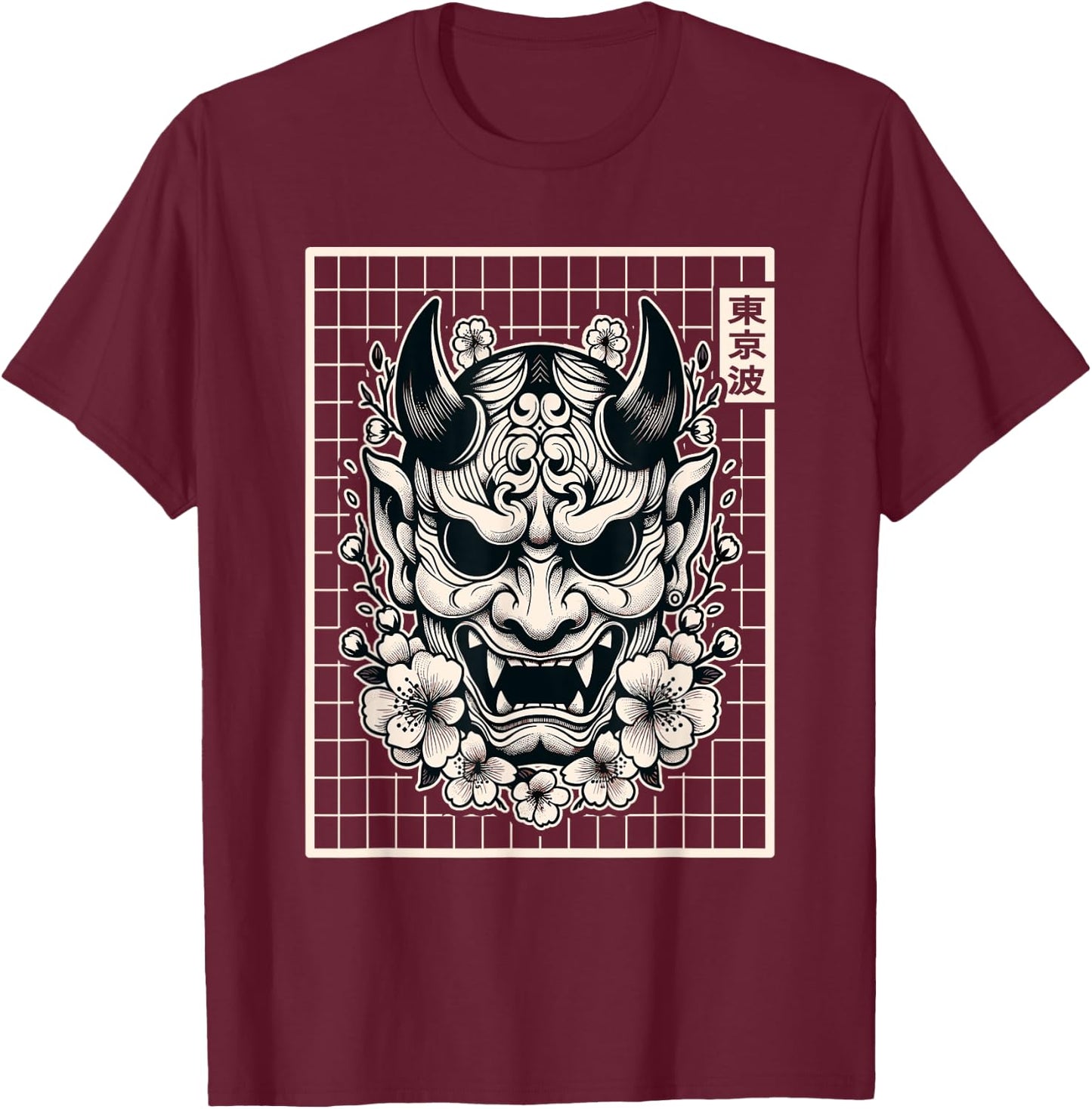 Japanese Devil Hannya Japanese Demon Oni Mask Yokai Oni Mask T-Shirt - T-Shirt | Maroon