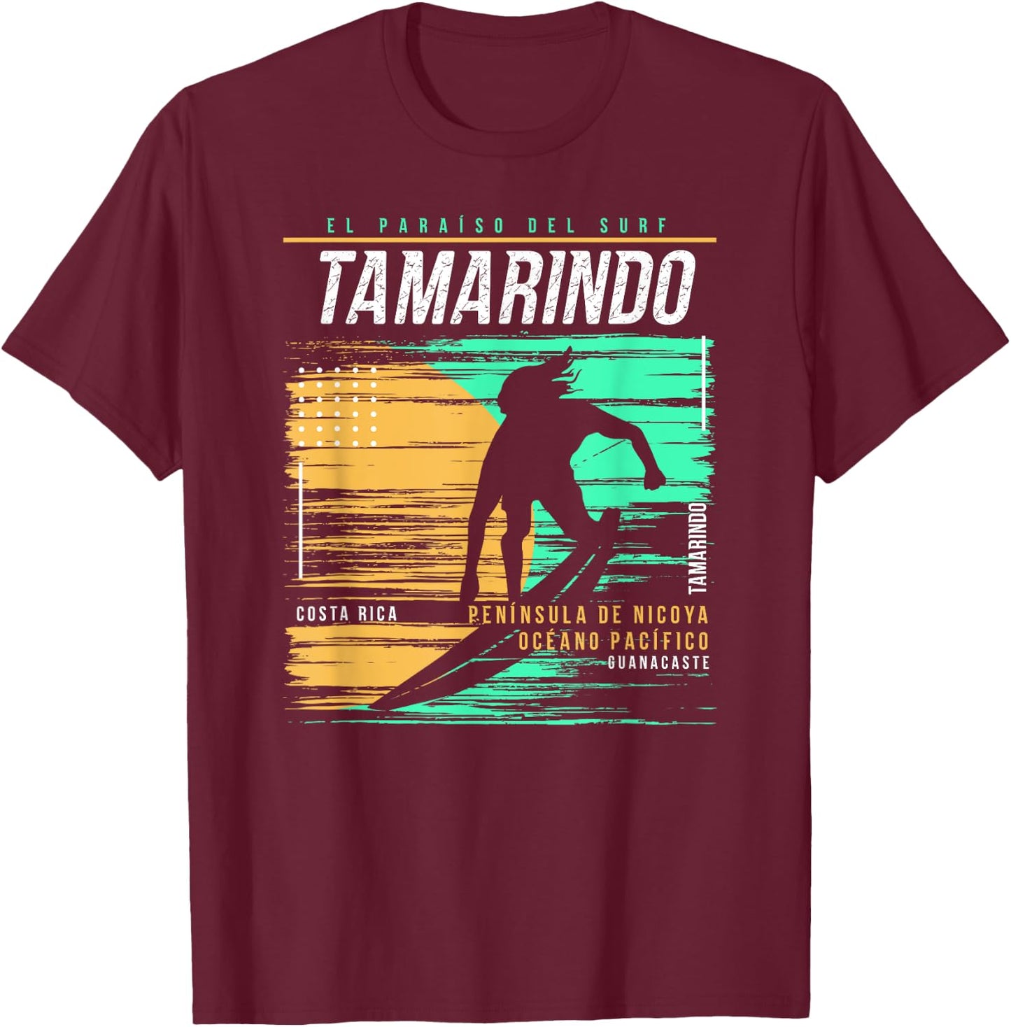 Vintage Surfing Tamarindo Costa Rica Retro Surfers Paradise T-Shirt - T-Shirt | Maroon