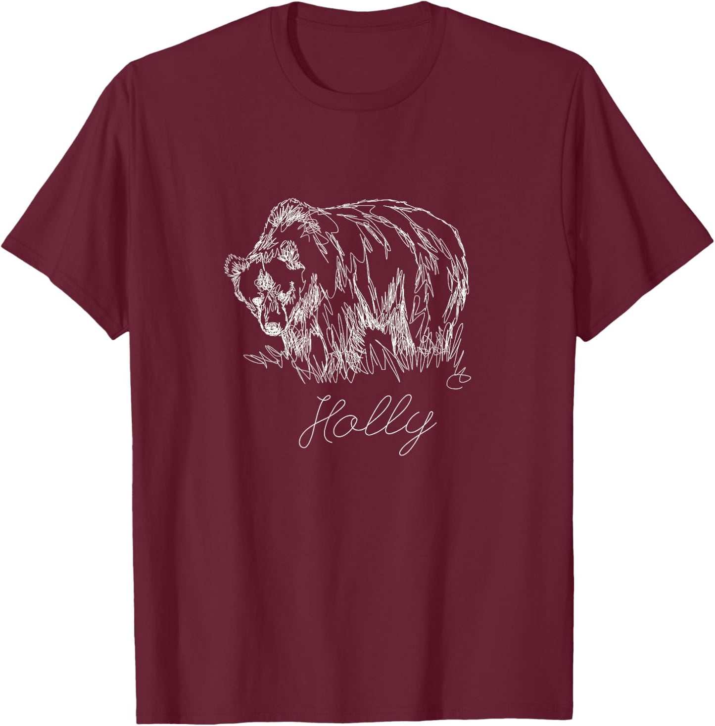 Holly Scribble Art fat brown grizzly fan beartober week 2023 T-Shirt - T-Shirt | Maroon