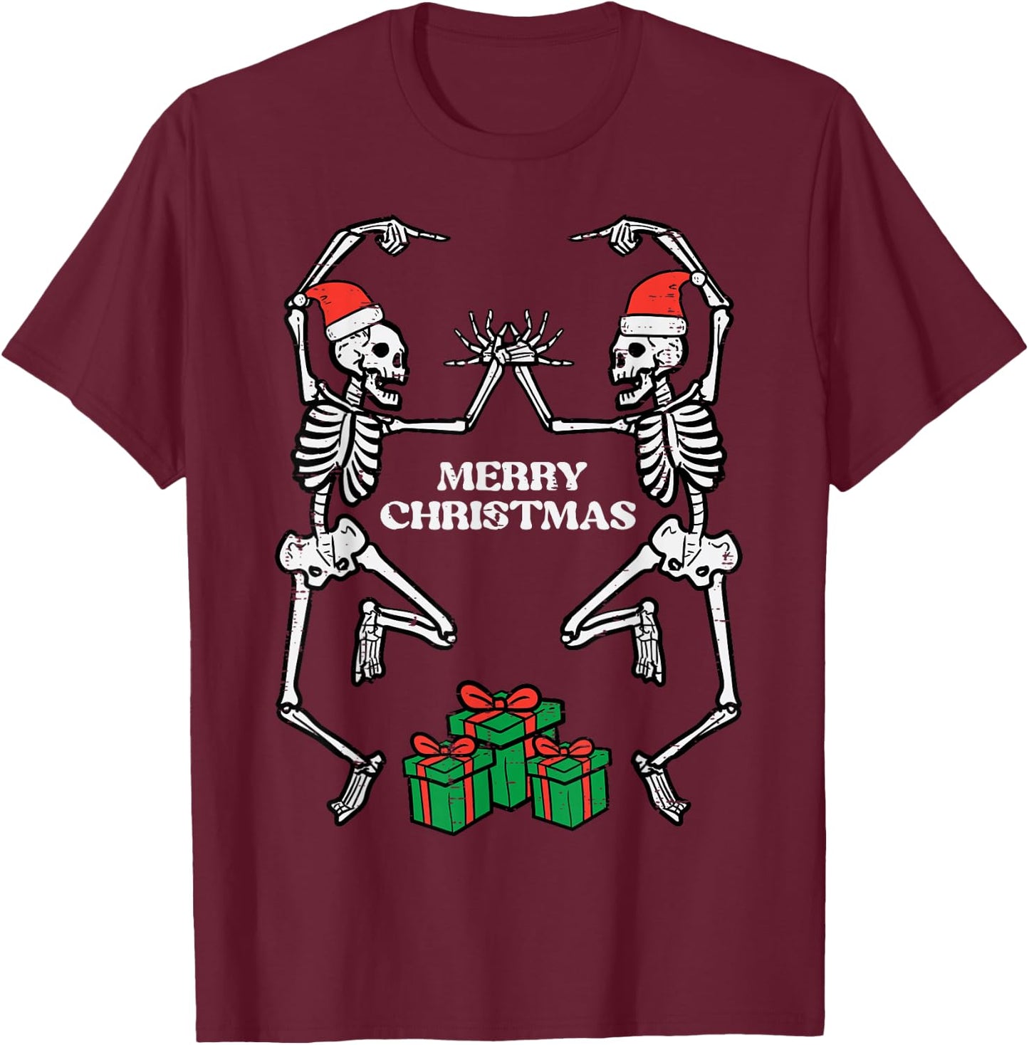 Merry Christmas Dancing Skeletons Funny Xmas Men Women Kids T-Shirt - T-Shirt | Maroon