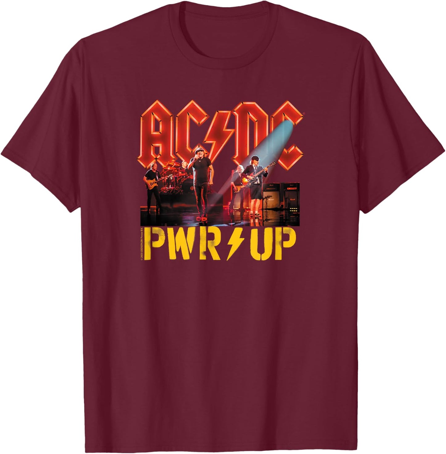 AC/DC Rock Music Band PWRUP Stage Lights T-Shirt - T-Shirt | Maroon